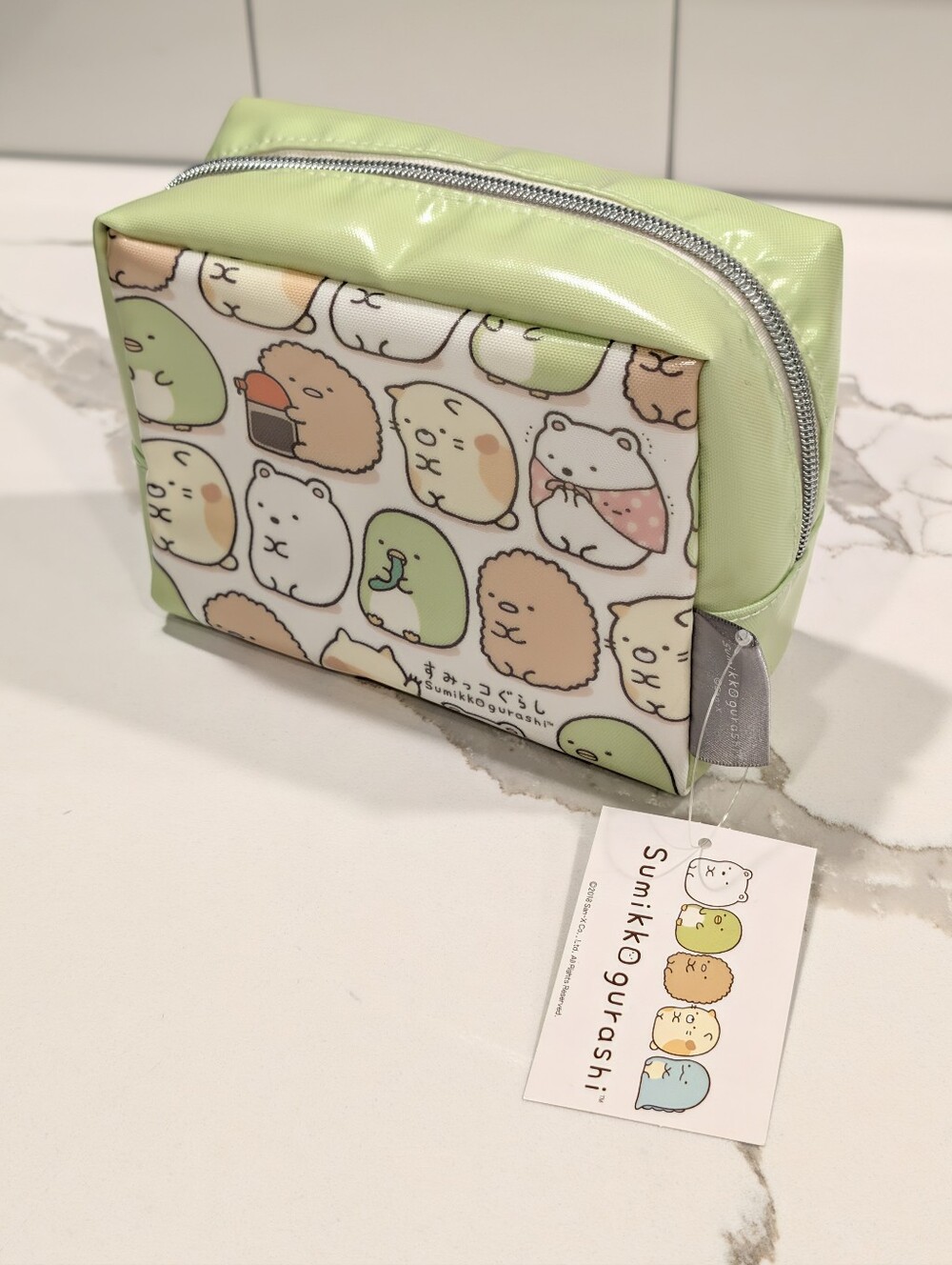 NWT Kawaii San-X Sumikko Gurashi Green Sushi Friends Zipper Makeup Vanity Pouch